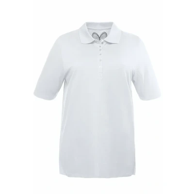 Abbildung von Ulla Popken Damen Basic Poloshirt Langarmshirt, Schneeweiß, 54 56 EU