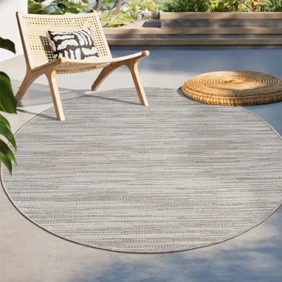 Abbildung von Paco Home In &amp; Outdoor Teppich Balkon Terrasse Küchenteppich Modernes Boho Ethno Muster, Grösse:80 cm Rund, Farbe:Beige 6