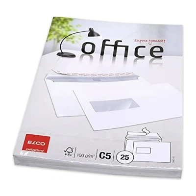 Abbildung von ELCO 74473.12 Office Verpackung mit 25 Briefumschläge/Versandtasche, Haftklebeverschluss, C5, 100g, weiss, Fenster: ja