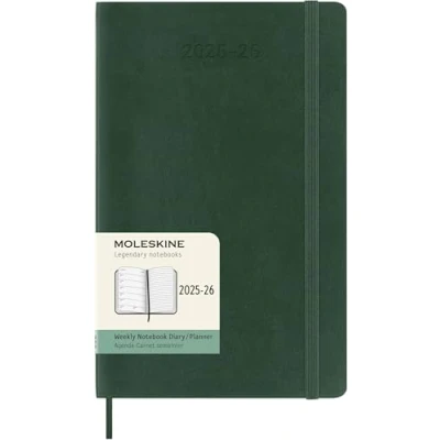 Abbildung von Moleskine 18 Monate Wochen Notizkalender 2025/2026, L/A5, 1 Wo = Seite, rechts linierte weicher Einband, Myrtengrün
