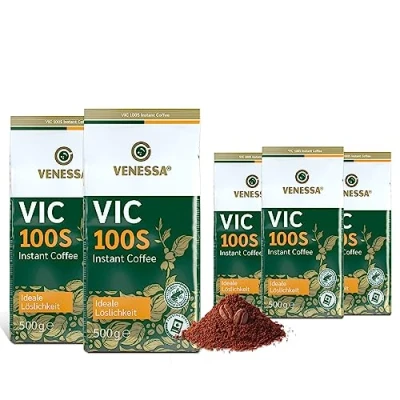 Abbildung von Venessa VIC 100S löslicher Instant Kaffee, 5 x 500g Premium Kaffee für Kaffeeautomaten, Kaffeespezialität, schonend geröstet, gefriergetrocknet, UTZ zertifiziert