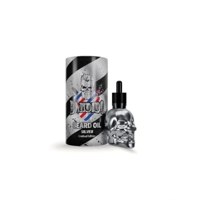 Abbildung von Bandido Bart Öl für die tägliche Bartpflege von 3 Tage oder Vollbart Beard Oil als Geschenk Männer 40ml mit Pipette Spender Totenkopf Design Barber shop Serum (Silver)