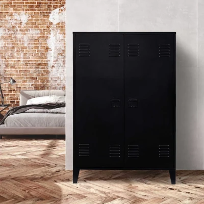 Abbildung von IDMarket Unterschrank Ester, 2 Türen, Metall, Schwarz, Industriedesign