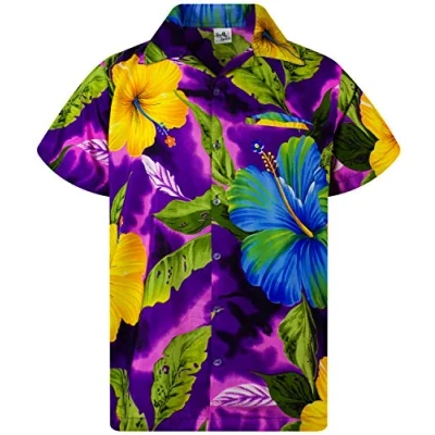 Abbildung von King Kameha Funky Hawaii Hemd, Herren, Kurzarm, Big Flower, Violett, M