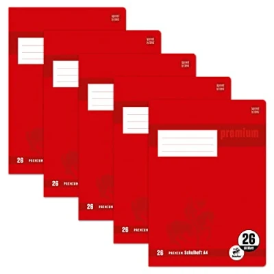 Abbildung von Staufen Premium Schulheft DIN A4, Lineatur 26 (5mm kariert mit Rand), 16 Blatt, 90g/m² Papier, 5 Stück