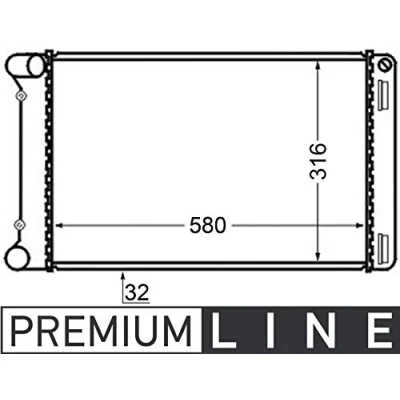 Abbildung von MAHLE ORIGINAL CR 125 000P Kühler, Motorkühlung für Fahrzeuge ohne Klimaanlage 580mm 316mm 32mm Kühlrippen gelötet