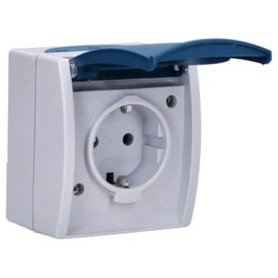 Abbildung von Busch Jaeger 20 EWN 53 SCHUKO® Steckdose mit Klappdeckel und Beschriftungsfeld (Thermoplast) Grau ocean® (IP 44) 2CKA002083A0818