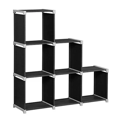 Abbildung von SONGMICS Bücherregal, 6 Würfel Regal, DIY, Treppenregal, Organizer fürs Wohnzimmer, Aufbewahrungsregal Schlafzimmer, Kinderzimmer, Badezimmer, für Spielzeug, Raumteiler, schwarz LSN63H