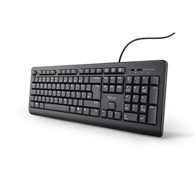 Abbildung von Trust Taro Kabelgebundene Tastatur, Deutsches QWERTZ Layout, Leise Tasten, Spritzwassergeschützt, USB Anschluss, 1,8 m Kabellänge, PC Tastatur für Computer, Laptop, Mac, Windows, macOS Schwarz