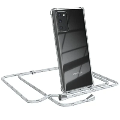 Abbildung von EAZY CASE Handykette kompatibel mit Samsung Galaxy Note 20 / 5G Handyhülle Umhängeband, Handykordel Schutzhülle, Silikonhülle, Hülle Band, Stylische Kette, Weiß/Silber