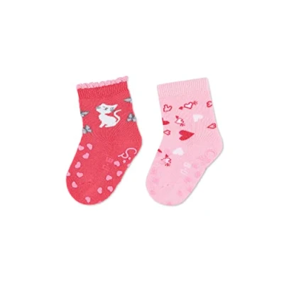 Abbildung von Sterntaler Baby Mädchen Krabbelsocken ABS Krabbelsöckchen Doppelpack Katze Herz mit Anti Rutsch Sohle koralle, 18