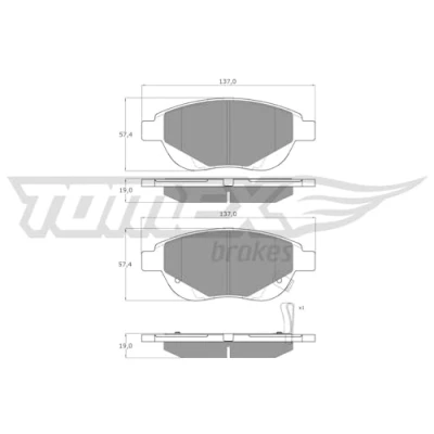 Abbildung von TOMEX brakes TX 14 86 Bremsbelagsatz Vorderachse mit akustischer Verschleißwarnung OPEL: Corsa D Schrägheck, FIAT: 500L