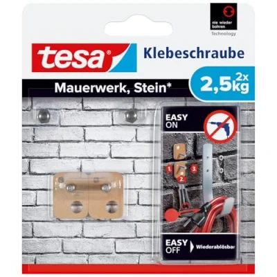 Abbildung von 6 x Tesa Rechteckige Klebeschraube für Mauerwerk und Stein (2,5kg) VE=