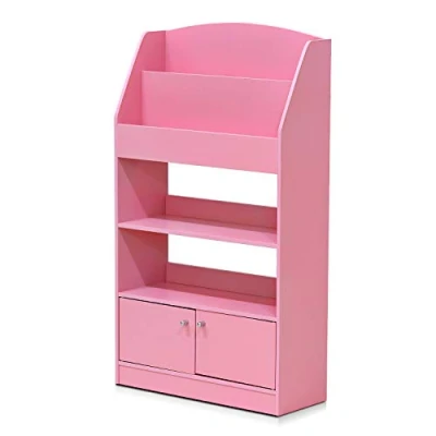 Abbildung von Furinno Magazin/Bücherregal mit Aufbewahrungsfächern für Kinder, holz, Rosa, 24 x 110.01 cm