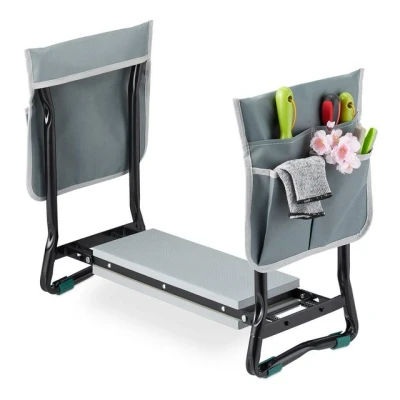 Abbildung von Relaxdays Kniebank für Gartenarbeit, gelenkschonend, klappbar, bis 150kg, gepolsterte Kniehilfe, 2 Taschen, schwarz/grau