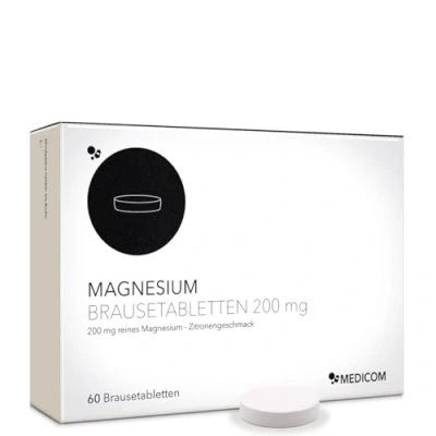 Abbildung von Medicom Magnesium Brausetabletten 200 mg, Vitalität für Muskeln und Nerven, Veganes Nahrungsergänzungsmittel, Reduziert Müdigkeit 60