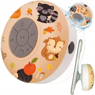 Abbildung von setty Bluetooth Lautsprecher Klein mit Saugnapf für Kinder Herbstdesign Tragbarer Musikbox Mikrofon Wasserdicht IPX4 Dusche Badezimmer Schwimmbad