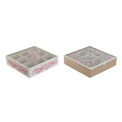Abbildung von Home ESPRIT Teebox, Weiß, Rosa, Metall, Glas, MDF, 24 x 6,5 cm, 2 Stück
