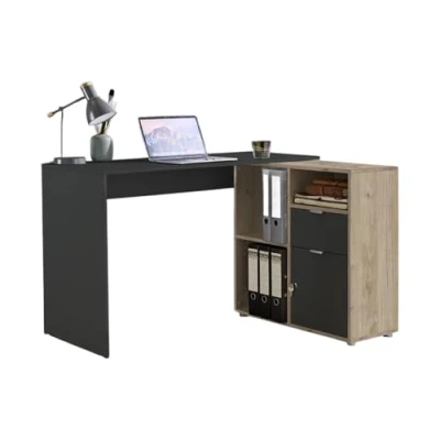 Abbildung von moebel dich auf Eckschreibtisch LUIZ Schreibtisch Winkelschreibtisch inkl. Regal spiegelverkehrt montierbar 110 cm breit (anthrazit/Jackson Hickory)