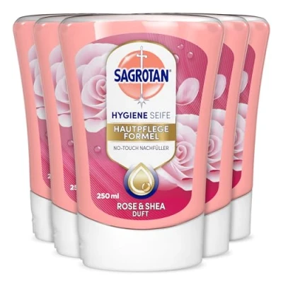 Abbildung von Sagrotan No Touch Nachfüller Rose und Shea Für den automatischen Seifenspender 5 x 250 ml Handseife