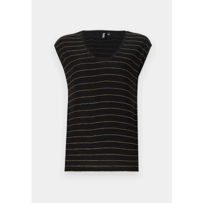 Abbildung von Pieces Pcbillo TEE Stripes Tshirt print, Damen, Größe: 2XL, Black/gold