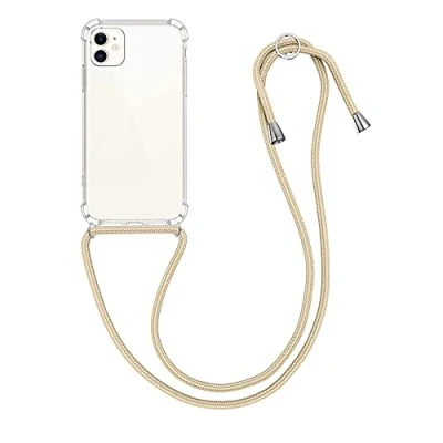 Abbildung von kwmobile Necklace Case kompatibel mit Apple iPhone 11 Hülle Silikon Cover Handykette Band Handyhülle Transparent Gold