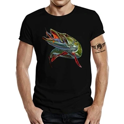 Abbildung von LOBO NEGRO® T Shirt als Geschenk für Angler und Fischer: Hecht Color