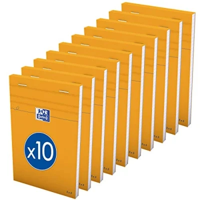 Abbildung von OXFORD 10er Pack note pads orange 11x17cm, kleine Karos, 5 mm, 80 Blatt, geheftet, Deckblatt beschichtet