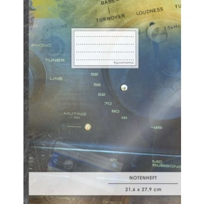 Abbildung von Notenheft: DIN A4 48 Seiten, 24 Blatt, 12 Systeme, „Stereoanlage“ Original #GoodMemos Schulheft Mit Inhaltsverzeichnis und Seitenzahlen, Noten Lineatur 14
