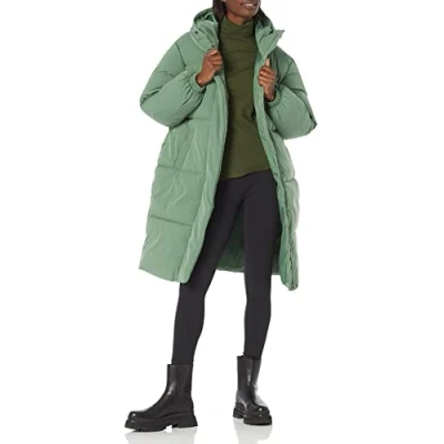 Abbildung von Amazon Essentials Damen Lange Oversize Daunenjacke mit Kapuze (in Übergröße erhältlich), Salbeigrün, XL Große Größen