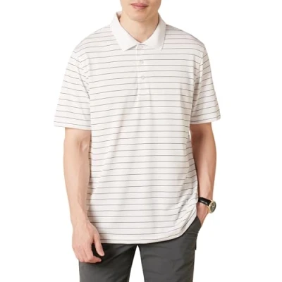 Abbildung von Amazon Essentials Herren Golf Polo Shirt, Schnell Trocknend, Normale Passform, Schwarz Weiß Thin Stripe, XL