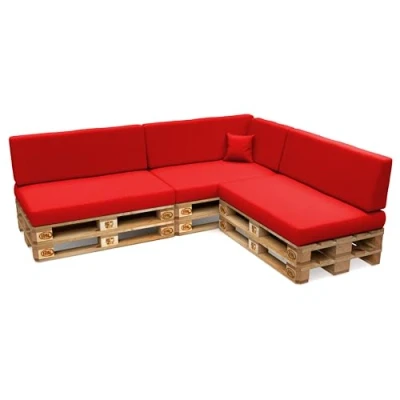 Abbildung von POKAR Palettenkissen Wasserdicht Palettenauflagen mit abnehmbarem Bezug Palettenmöbel Palettensofa 8er Set: Sitzkissen 120x80 + Rückenlehne 120x40, Rot
