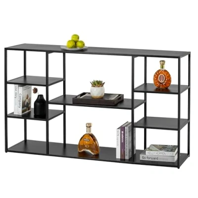 Abbildung von HDANI Metall Konsolentisch mit 8 Ablageflächen, extra Langer Eingangstisch, schmaler Sofatisch, Flurtisch für Flureingänge, Foyer, Wohnzimmer (Schwarz, 140x30x80cm)