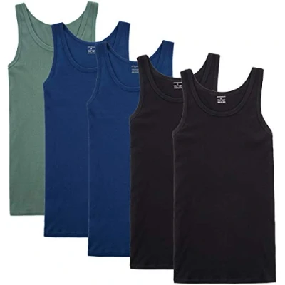 Abbildung von NUOZA Unterhemd Herren Tank Top 5er Pack Feinripp Muskelshirts Baumwolle alle Größen und Farben Schwarz Blau Olivgrün,4XL
