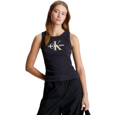 Abbildung von Calvin Klein Jeans Archival Monologo RIB TANK Top, Damen, Größe: XL, Black