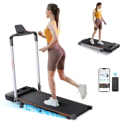Abbildung von Klappbar Laufband für Zuhause mit Steigung, 2 in 1 Walking Pad Neigung Laufband, 12 km/h, LCD Anzeige, Fernbedienung &amp; App Steuerung, Doppelter Stoßdämpfung, Kein Montagebedarf, Büro