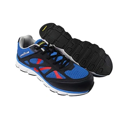 Abbildung von Goodyear Herren Workwear Athletic Sports Stil Composite Metall Kostenlose Sicherheit Tehe &amp; Zwischensohle Arbeitssicherheit Trainer S1P SRA HRO, Blau / Rot, 42 EU