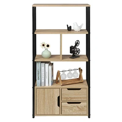 Abbildung von Woltu Bücherregal, 1 tlg., Standregal mit Schrank und Schubladen MDF Metall