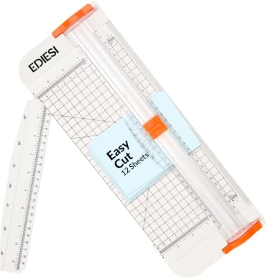 Abbildung von Ediesi, Papierschneider, A4, Schere, Cutter, höchste Präzision, automatische Arretierung, mit Verlängerungslineal, für Papier, Fotos, Coupons und Etiketten (Weiß)
