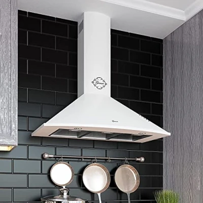 Abbildung von GURARI Wandhaube GCH C 046 WH 9 N Dunstabzugshaube 90 cm Weiß Sehr Saugstark 1000 m3/h Motor Abzugshaube in klassischer Bauweise Wandmontage im Umluftbetrieb oder Abluftbetrieb