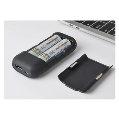 Abbildung von GLK Technologies® 2X Akku 5000 mAh 3,7V gratis Powerbank 3in1 Ladegerät/Powerbank/Aufbewahrungsbox mit LED Anzeige Externer USB C Inpud