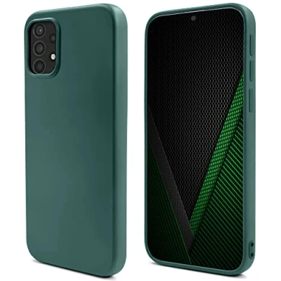 Abbildung von Moozy Lifestyle. Hülle für Samsung A52s 5G und A52, Dunkelgrün Premium Silikon Schutzhülle mit Mattem Finish Weichem Mikrofaserfutter, Phone Cover Case