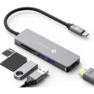 Abbildung von NOVOO 5 in 1 USB C Hub mit 4K HDMI Adapter, 2 3.0 Anschlüsse, SD/TF Kartenleser, Multiport für MacBook Pro 2019/2018, iMac 2017, Huawei Matebook, Google Chromebook Pixel