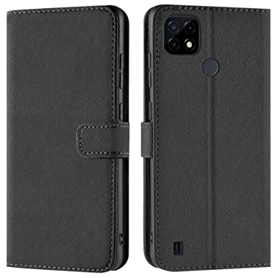 Abbildung von Verco Handyhülle für Realme C21 Hülle, Bookcase Tasche Flipcover Case [Kartenfächer/Aufstellfunktion], Schwarz
