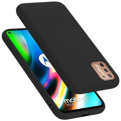 Abbildung von Cadorabo Hülle kompatibel mit Motorola Moto G9 Plus Silikon Handyhülle für Case aus flüssigem stoßfeste dünne TPU Schutzhülle Liquid SCHWARZ