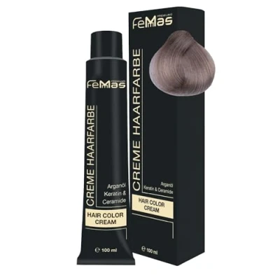 Abbildung von FemMas Haarfarbe Lichtblond Asch 9.1 I Professionelle Creme mit Arganöl, Keratin &amp; Ceramiden Als dauerhafte Haarfärbung oder Tönung für strahlende, haltbare Farbergebnisse 100 ml