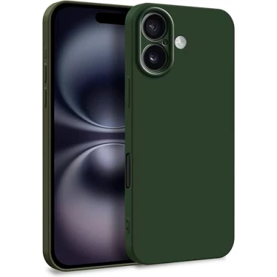 Abbildung von MyGadget Hülle für iPhone 16 Zweilagige Handyhülle mit Kameraschutz Cover Innenfutter &amp; Silikon außen Olivgrün