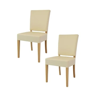 Abbildung von t m c s Tommychairs 2er Set Moderne Stühle Genny für Küche und Esszimmer, robuste Struktur aus lackiertem Buchenholz Farbe Naturfarbe, gepolstert mit Kunstleder in der Elfenbein bezogen