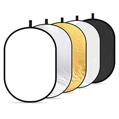 Abbildung von NEEWER 5 in 1 Reflektor 31&quot;x47&quot;/80x120cm Lichtreflektor für Fotografie, Tragbarer Faltbarer Multi Disc mit Tasche Transluzent, Silber, Gold, Schwarz, Weiß Diffusor Studio und Außenbeleuchtung