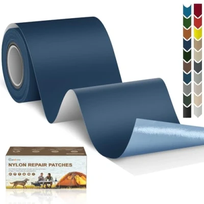 Abbildung von Nylon Reparatur Patches, Cahomo 7.6 X 200 cm Selbstklebender Wasserdichte Patch, Flicken Selbstklebend, für Jacken, Zelte, Oberbekleidung Dunkelblau